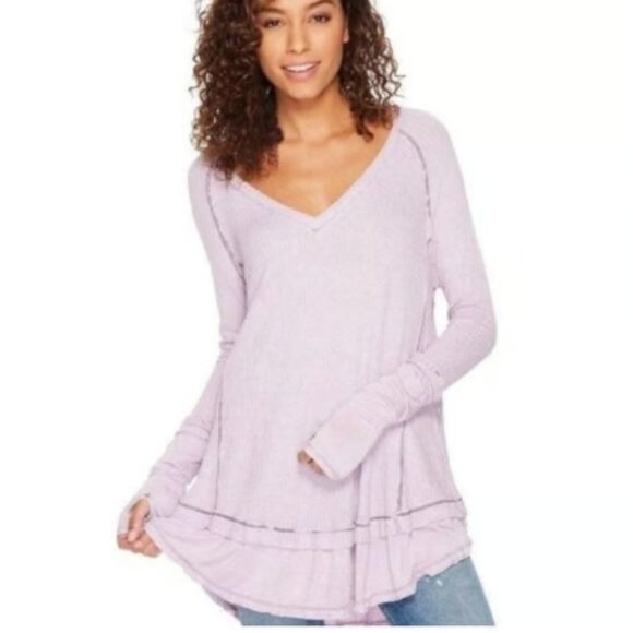 Free People Laguna Thermal Top Lavender Heather Purple NWT Large Boho Oversize - Picture 1 of 12